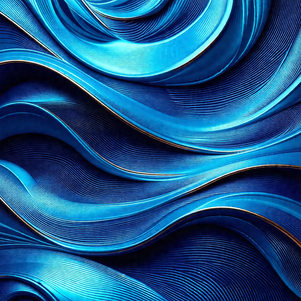Large, blue, flowing wave that appears to be a painting o...