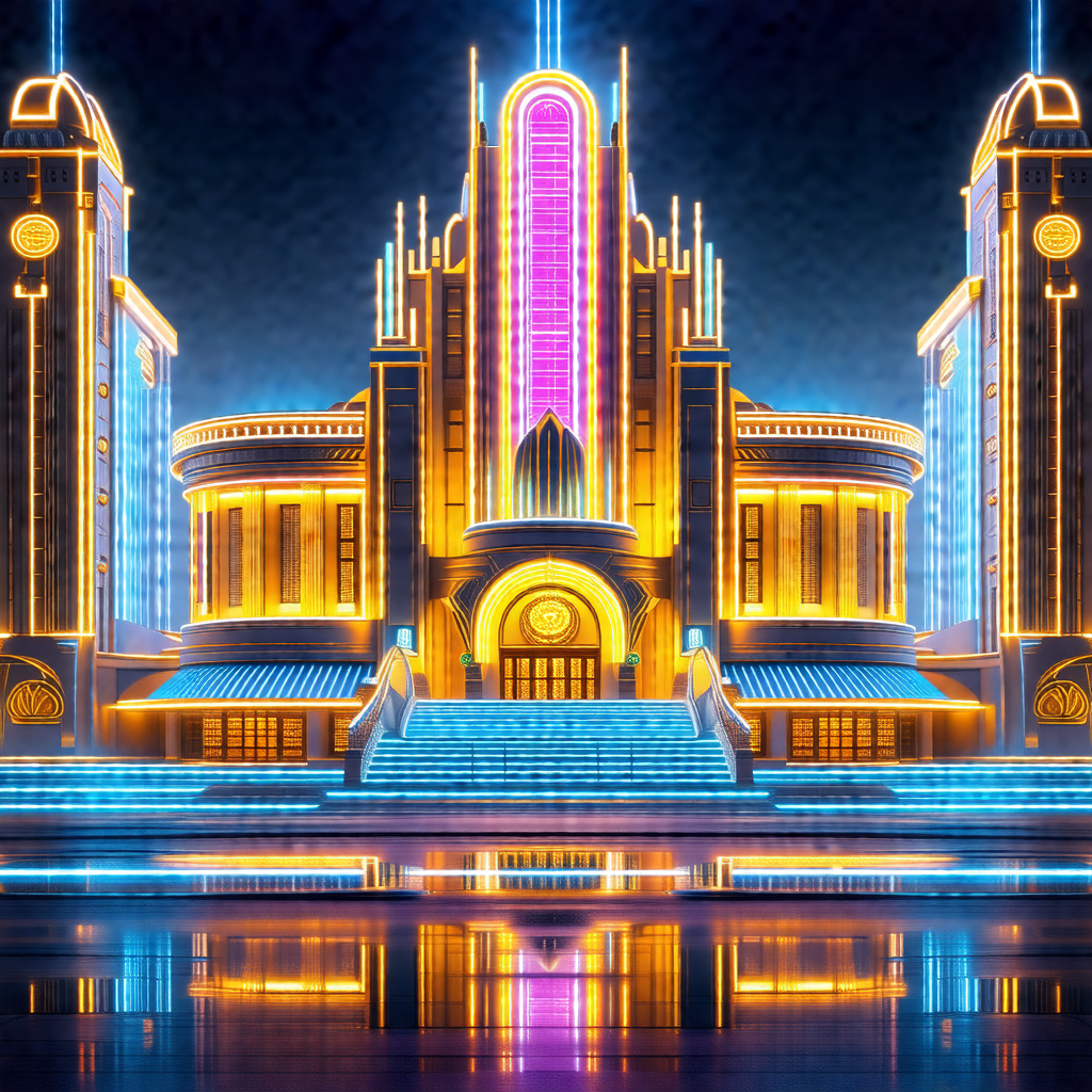 Colorful, animated drawing of a large, ornate building wi...
