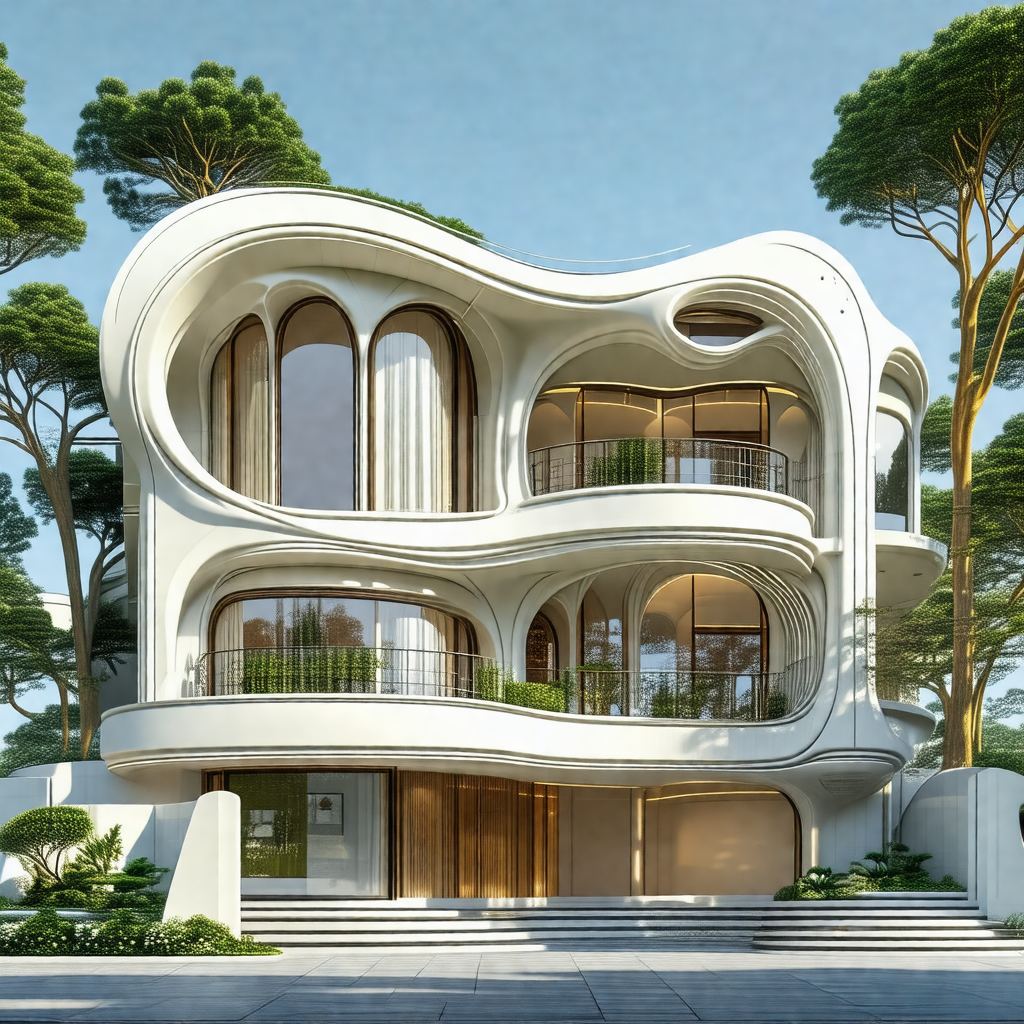 Large, modern, and white building with a unique design