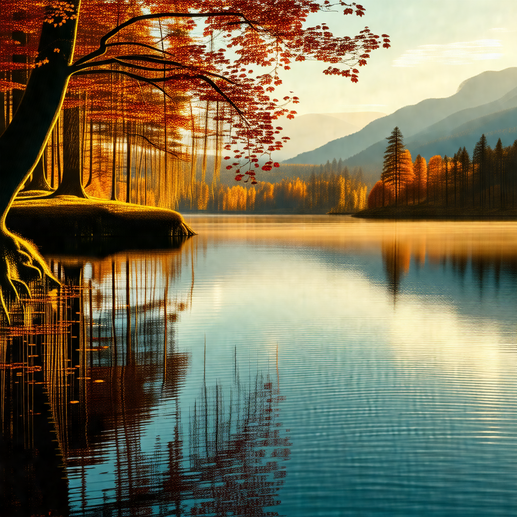 Serene scene of a lake surrounded by trees