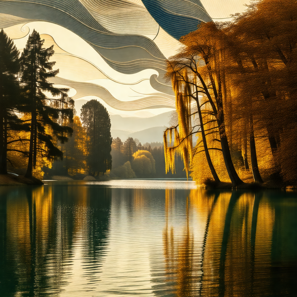 Serene scene of a lake surrounded by trees