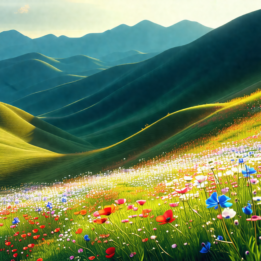 Painting of a beautiful mountain landscape with a lush gr...