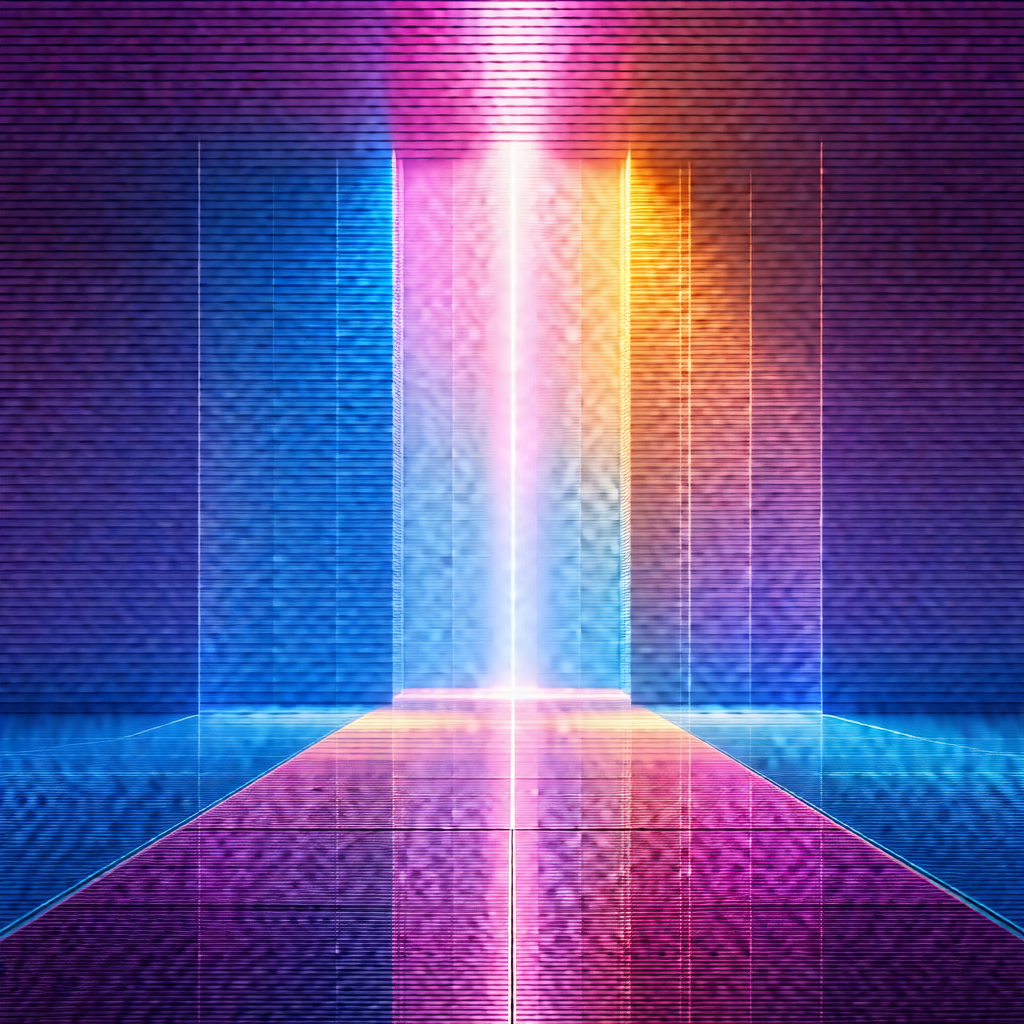 Colorful, abstract art piece featuring a purple backgroun...