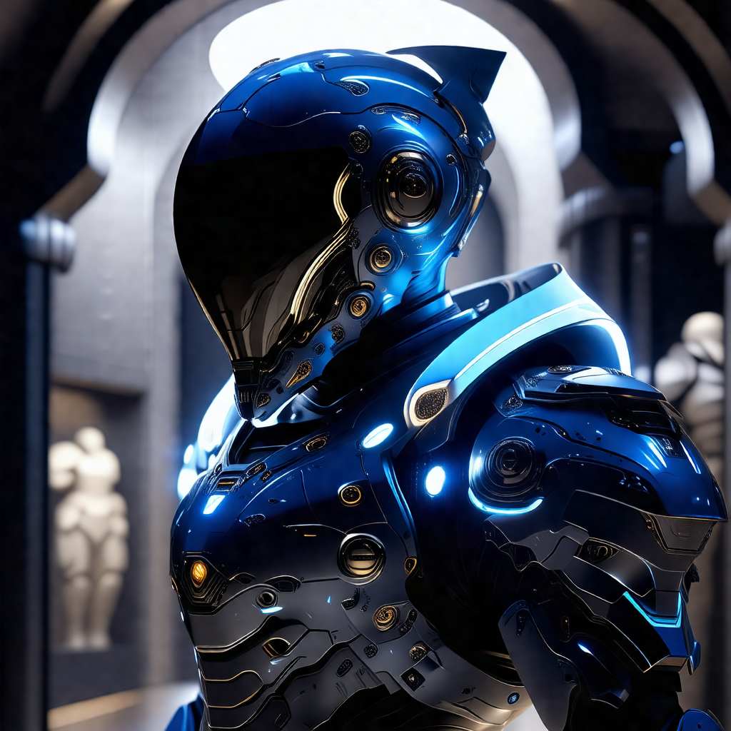Futuristic robot with a blue and silver color scheme