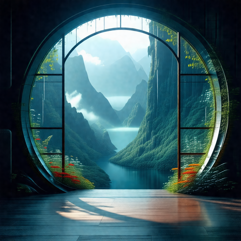Large, open doorway that leads to a beautiful, lush green...