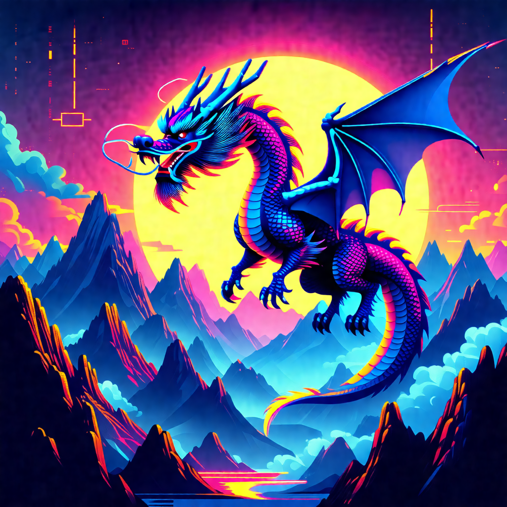 Dragon flying through the sky, with its wings spread wide