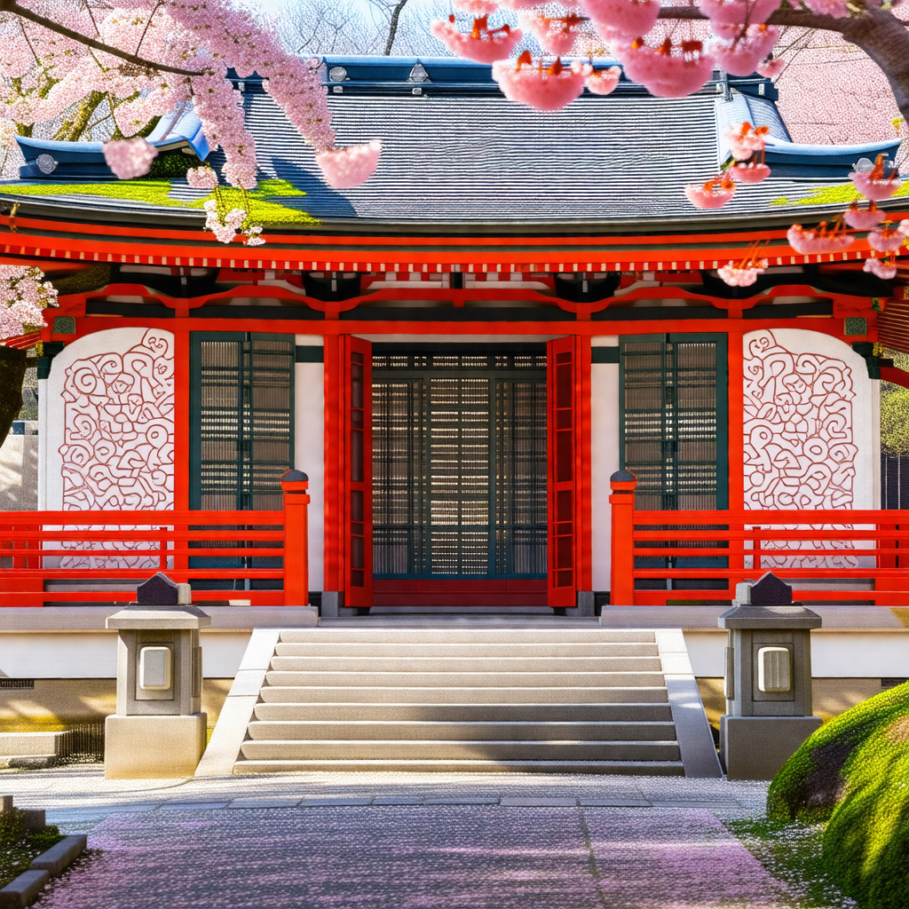 Beautiful red and white building with a red roof, surroun...