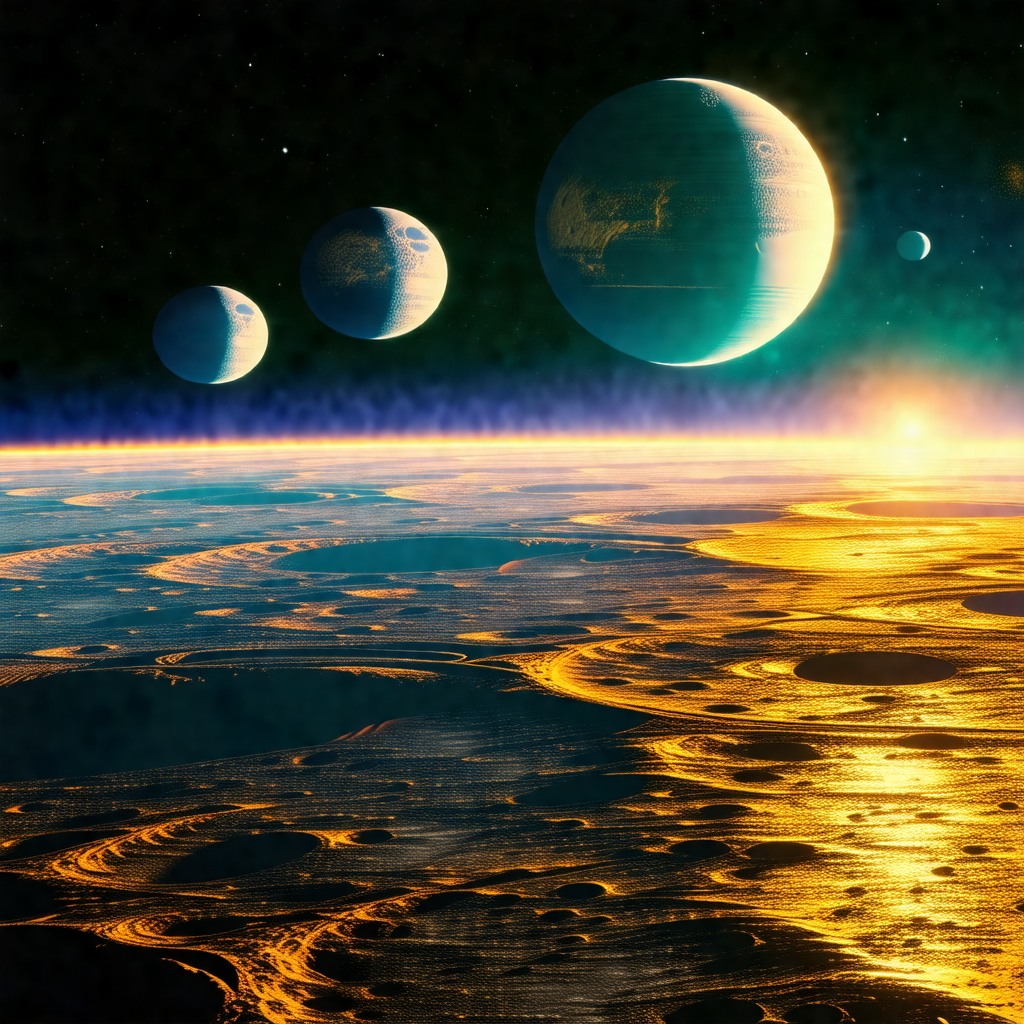 Beautiful scene of a planet with three moons orbiting aro...