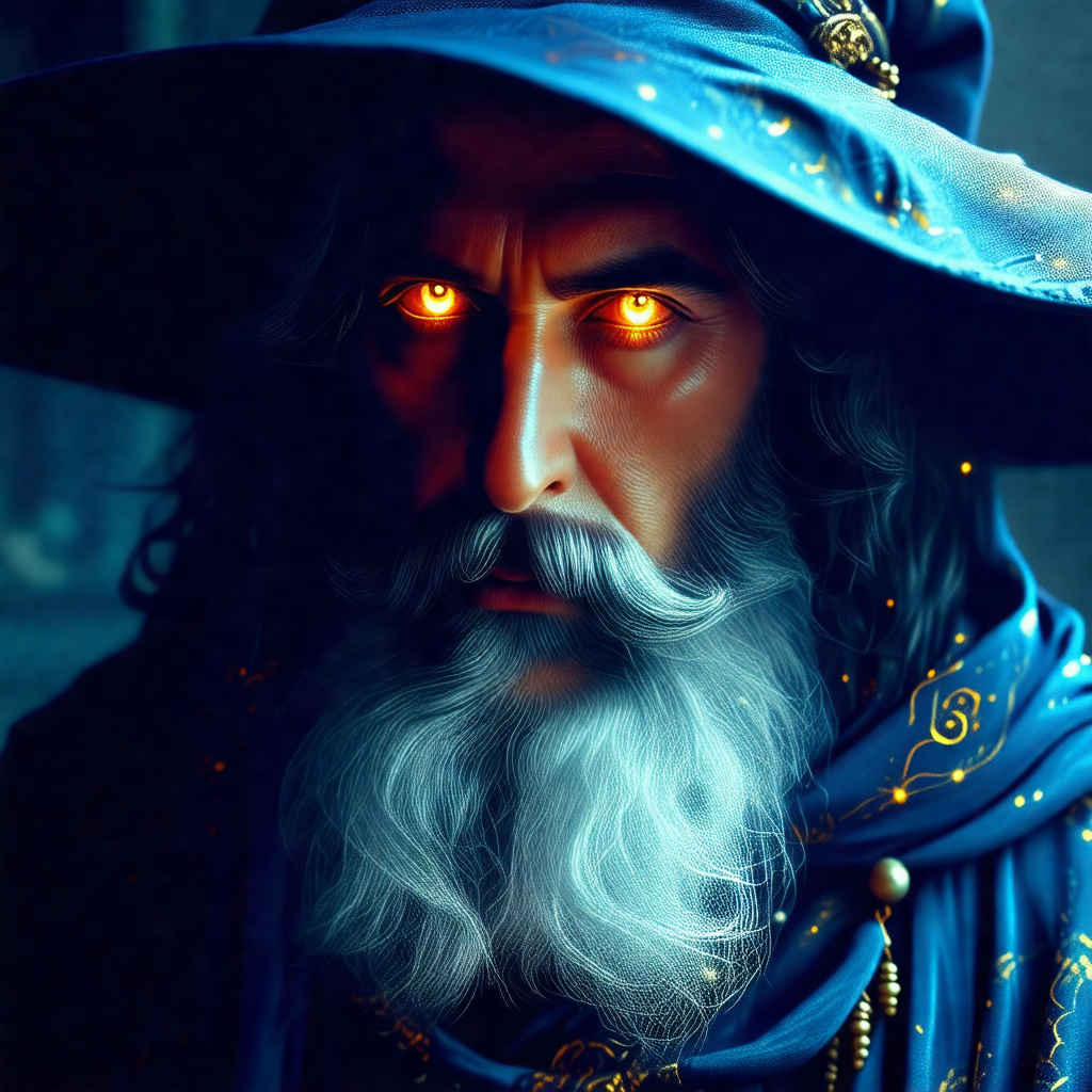 Man with a long beard and a blue hat, possibly a wizard o...