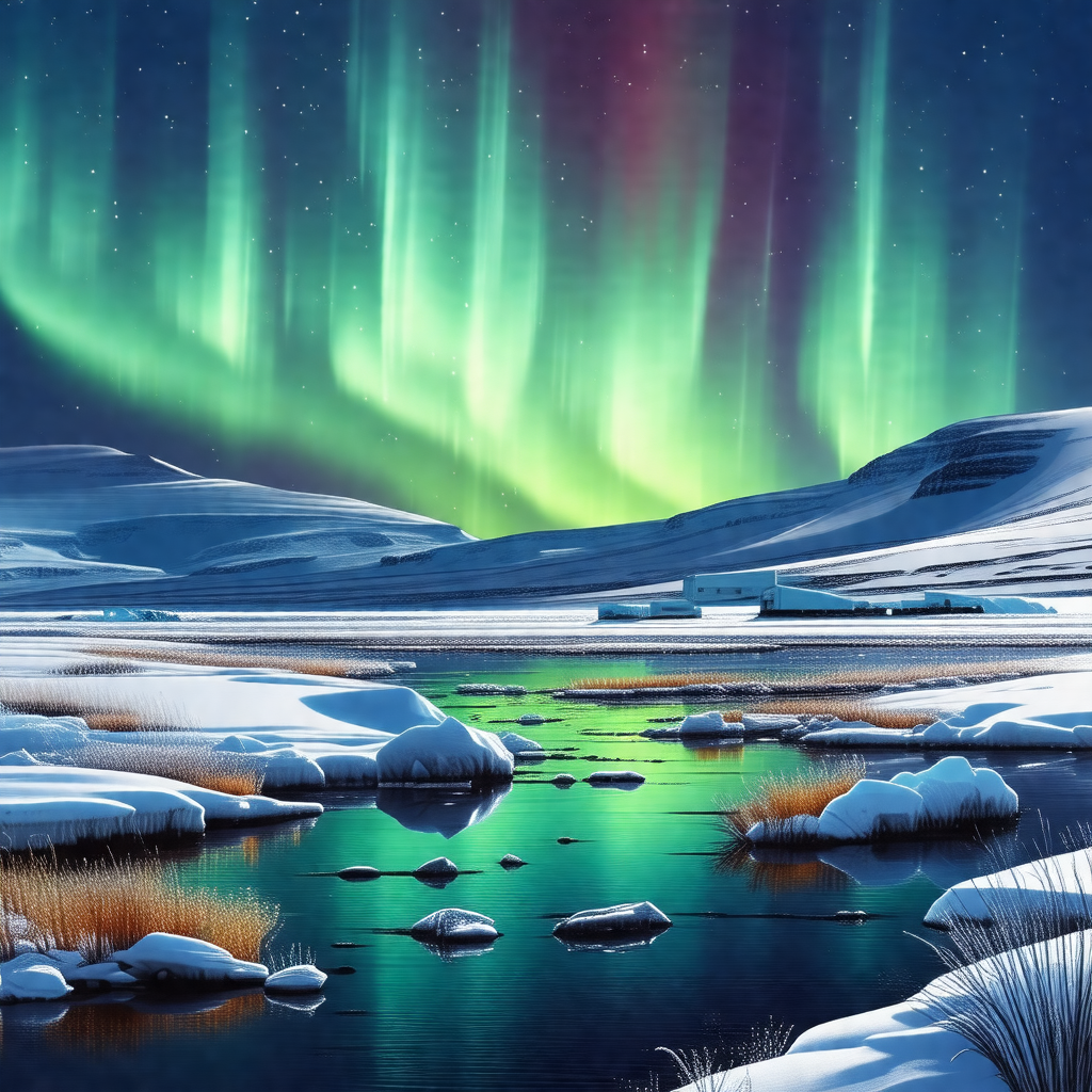 Beautiful scene of a frozen lake surrounded by snow-cover...