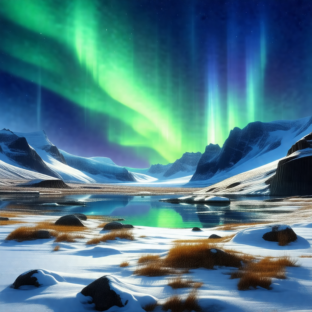 Beautiful scene of a frozen lake surrounded by snow-cover...