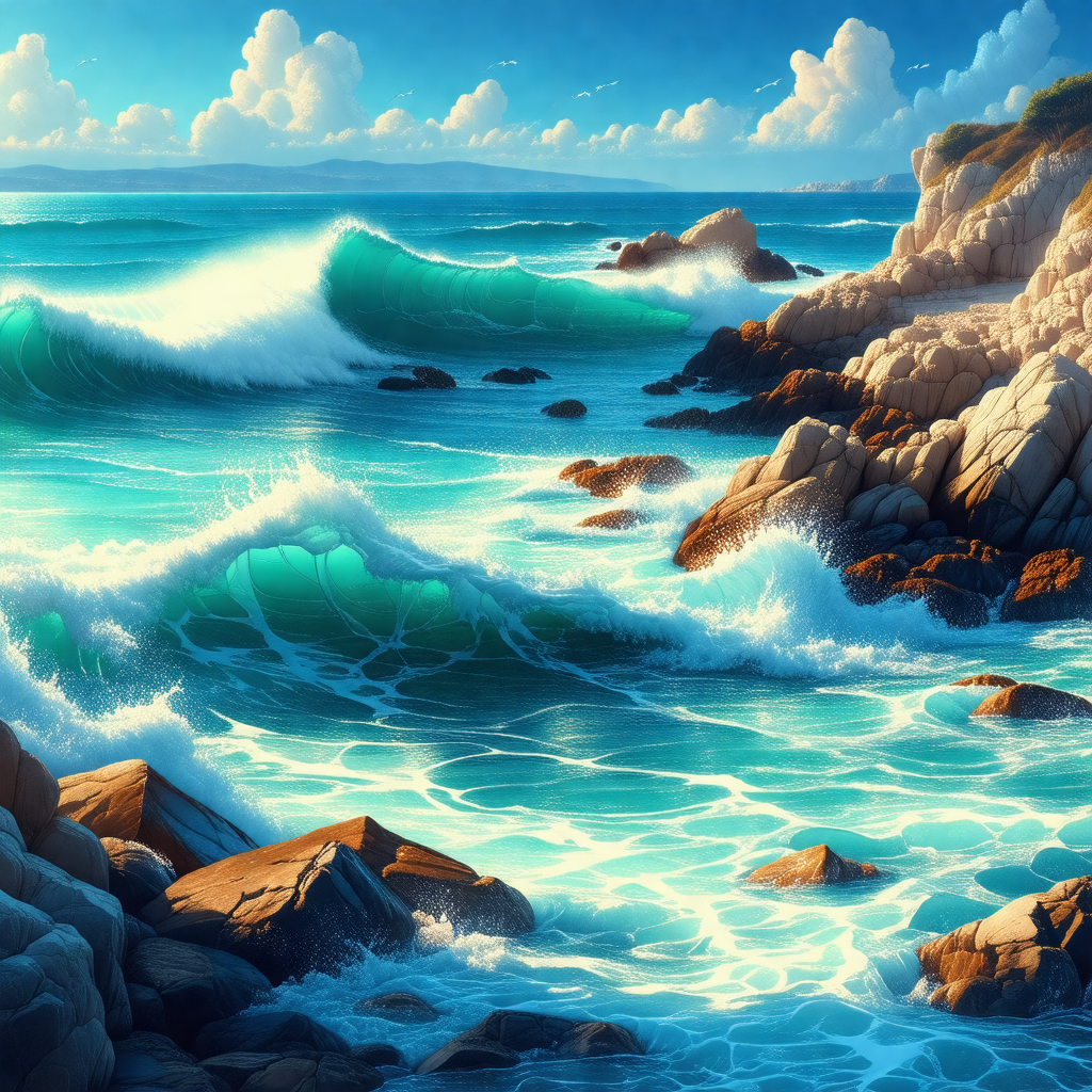 Beautiful ocean scene with a large wave crashing into the...
