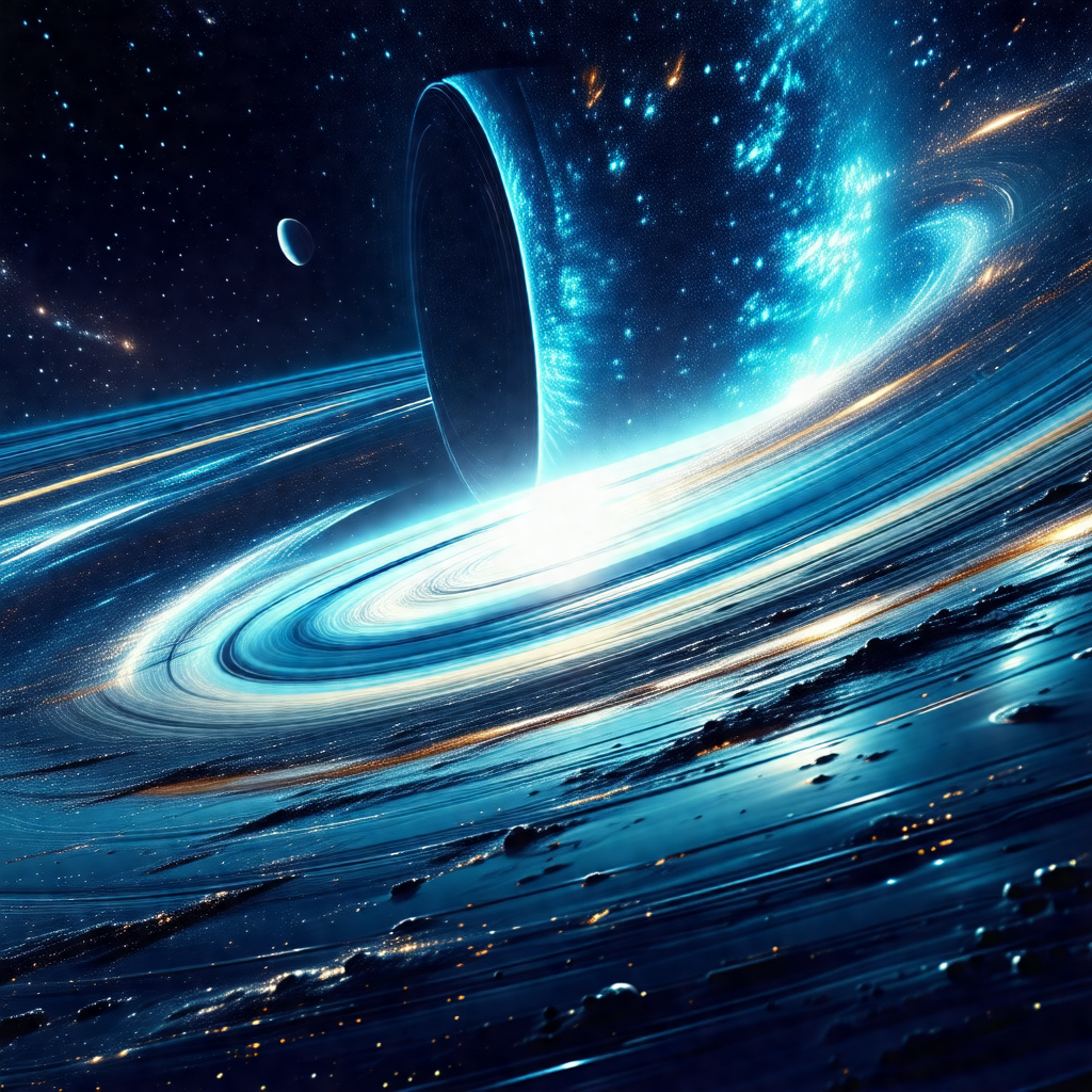 Digital painting of a space scene featuring a large, open...