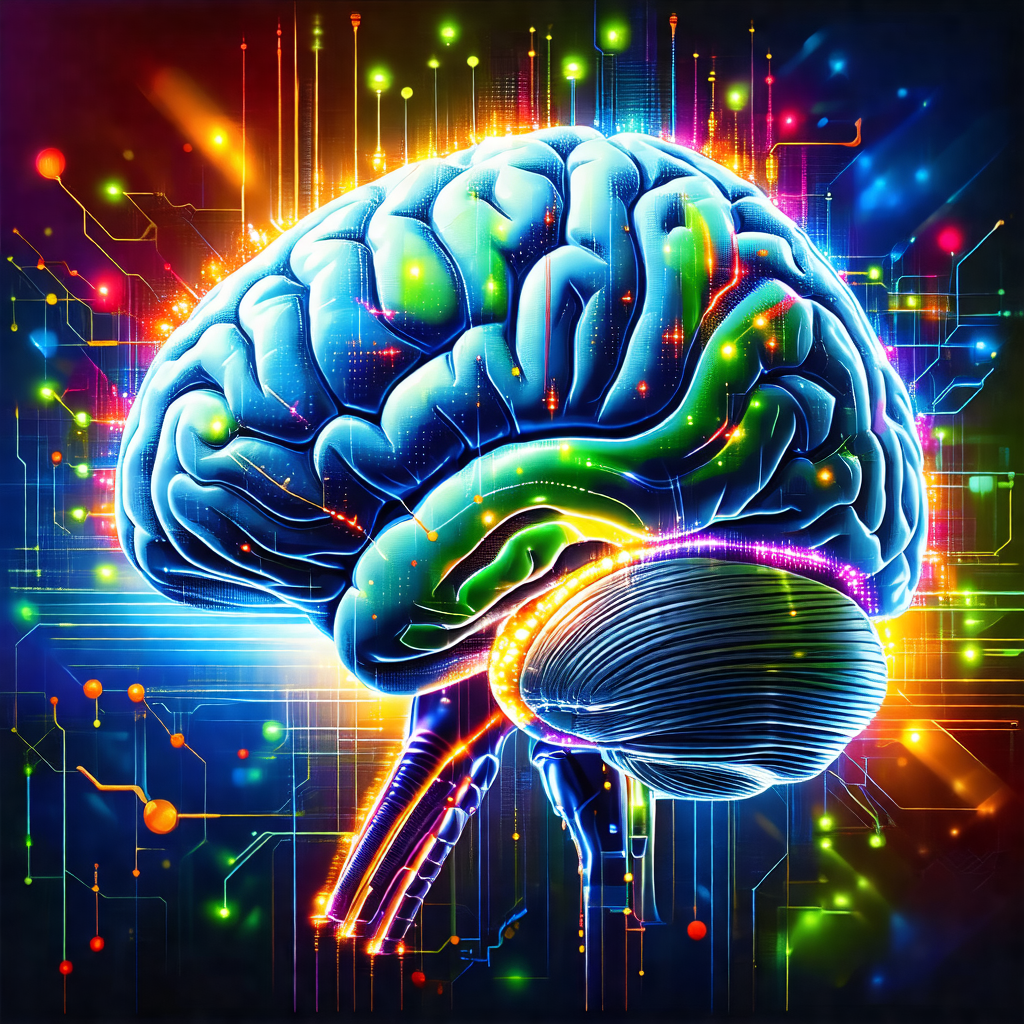 Close-up of a human brain, with a vibrant and colorful ba...