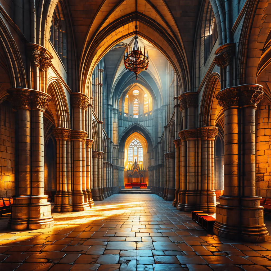 3d rendering of a large cathedral with a long hallway and...