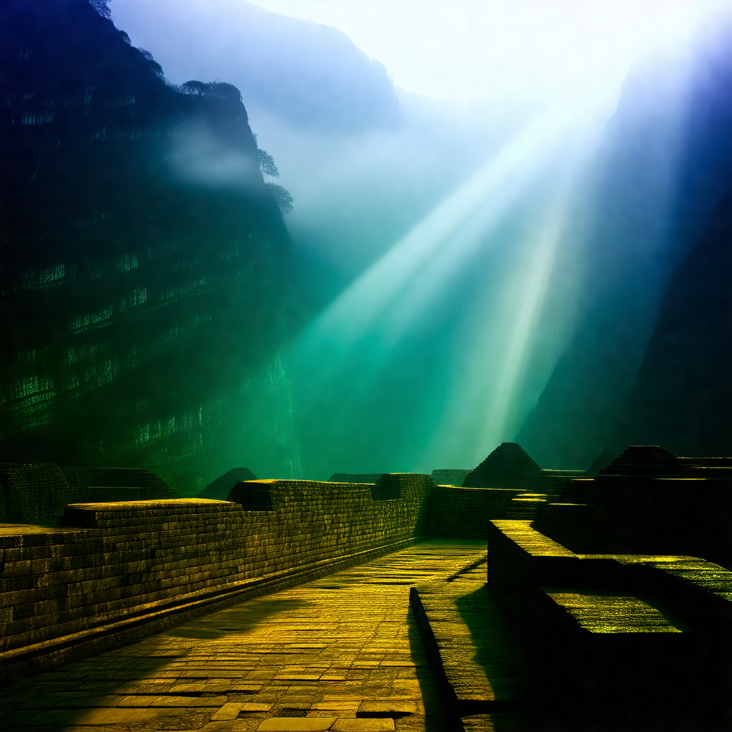 Beautiful mountain landscape with a large, bright sun shi...