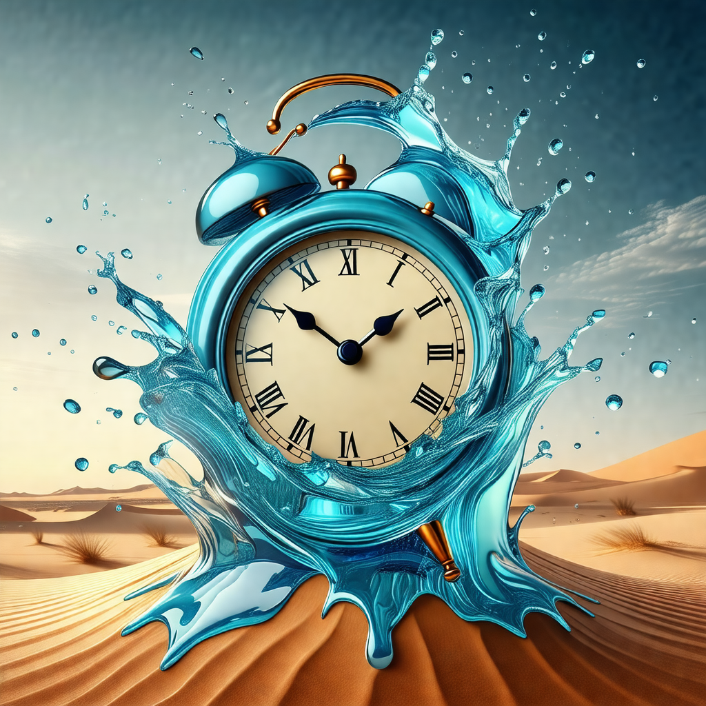 Clock that is floating in a body of water, possibly a poo...