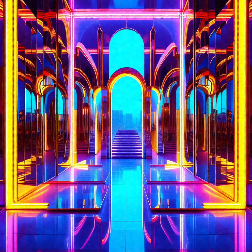Colorful, artistic representation of a staircase in a bui...