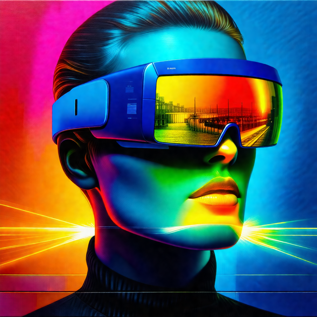 Woman wearing a pair of futuristic, colorful goggles