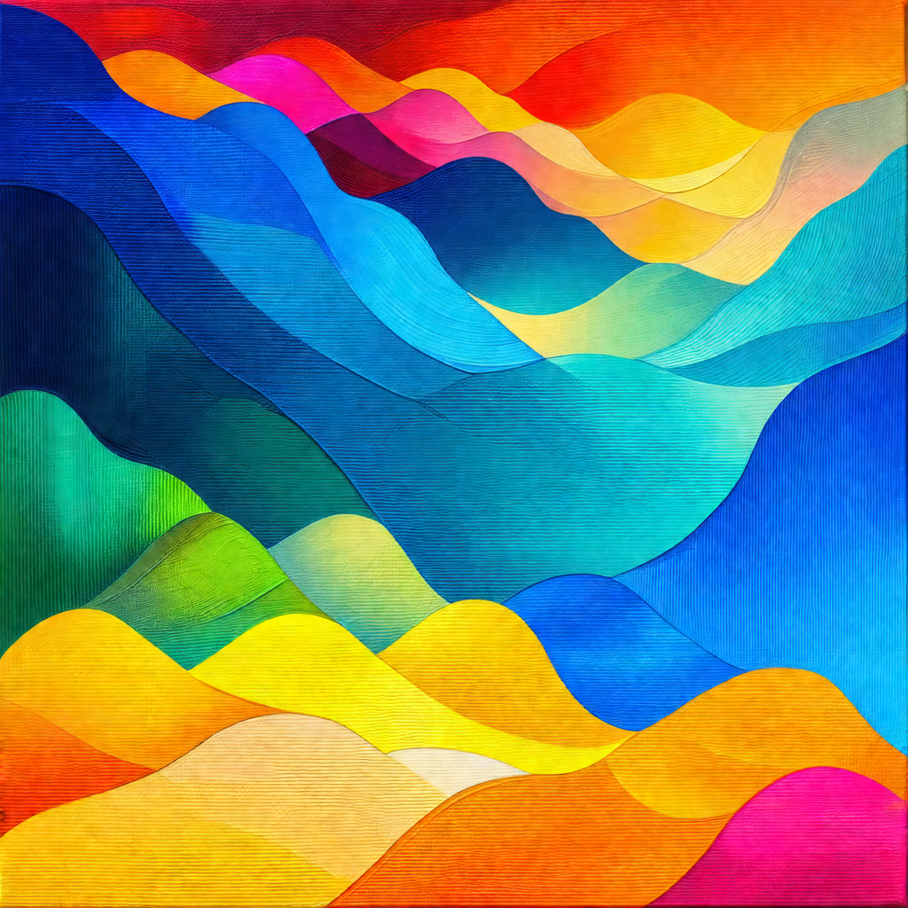 Colorful painting of a mountainous landscape