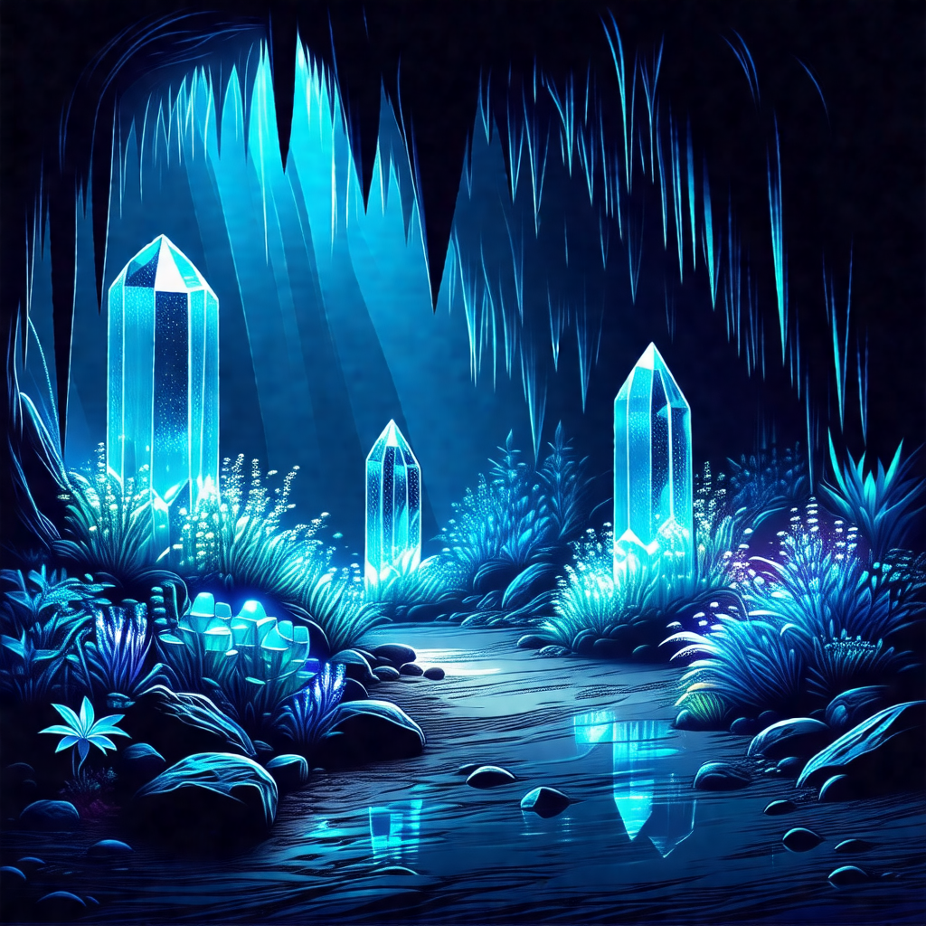 Beautifully drawn cave with a river flowing through it