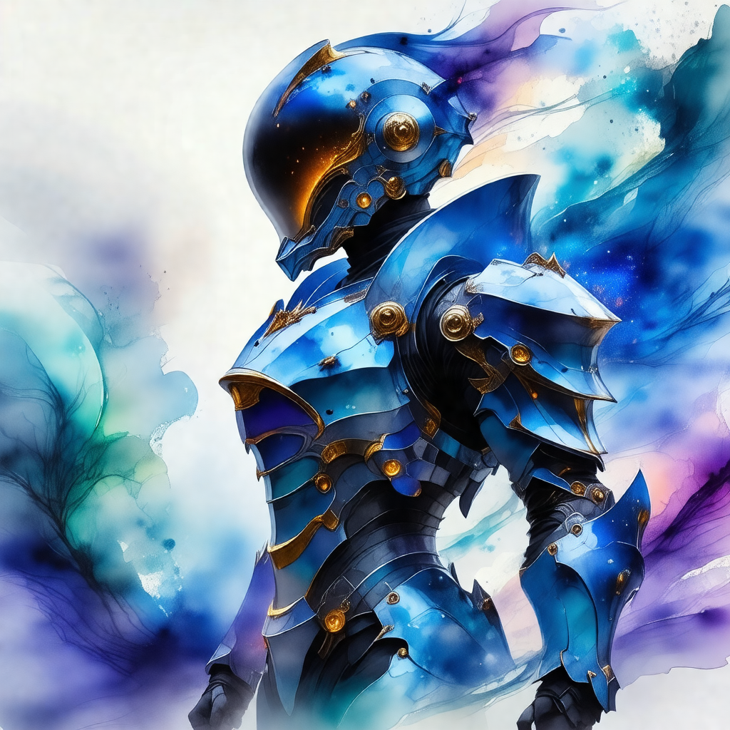 Digital painting of a person wearing a blue and gold suit