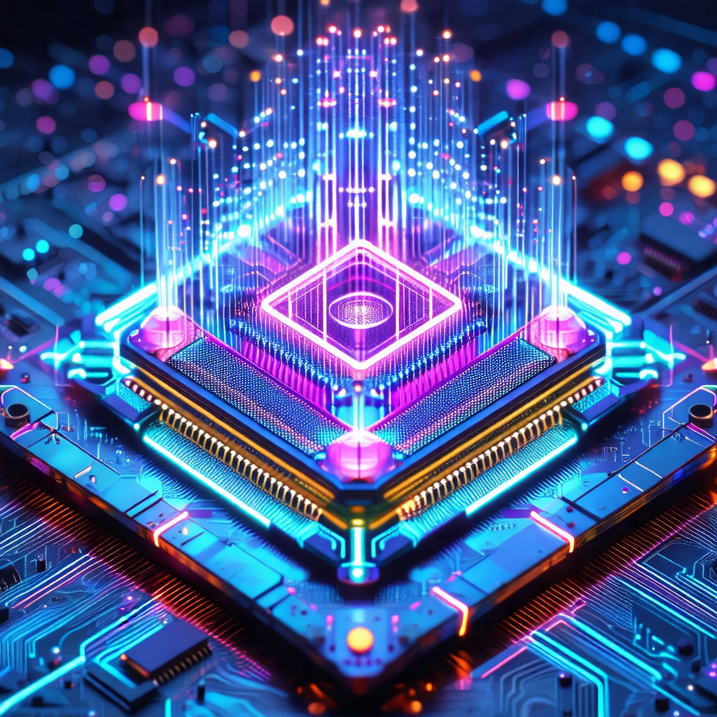 Futuristic computer with a blue and purple glow