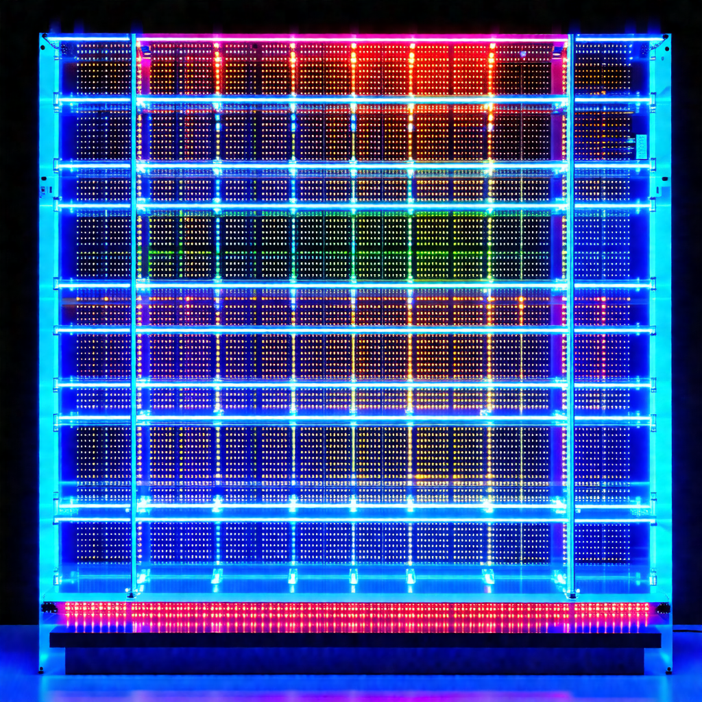 Large blue box with a row of brightly lit buttons