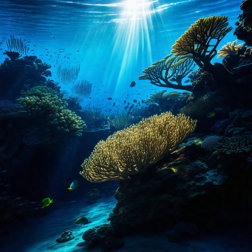 Vibrant underwater scene with a variety of colorful coral...