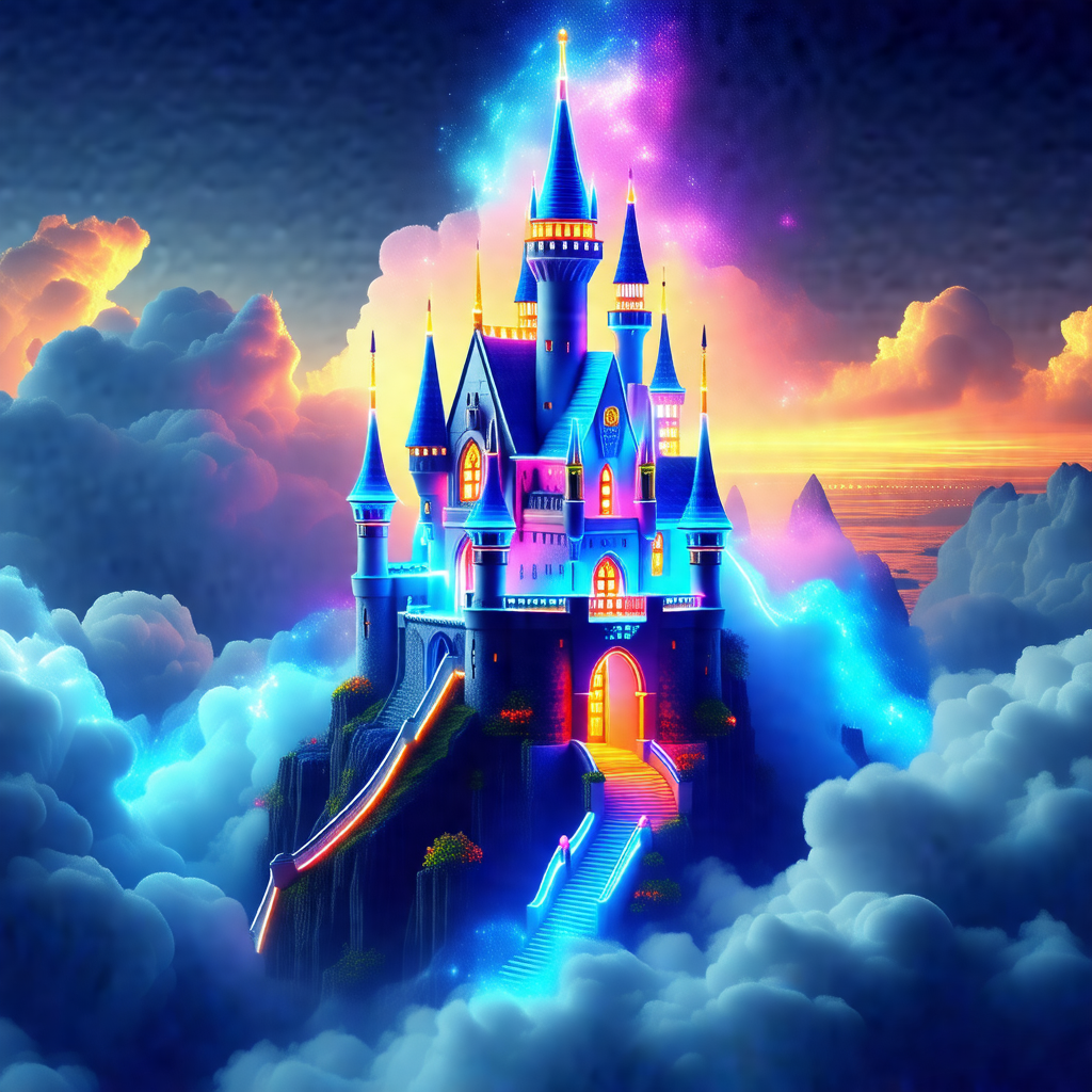 Beautifully drawn castle with a staircase leading up to i...