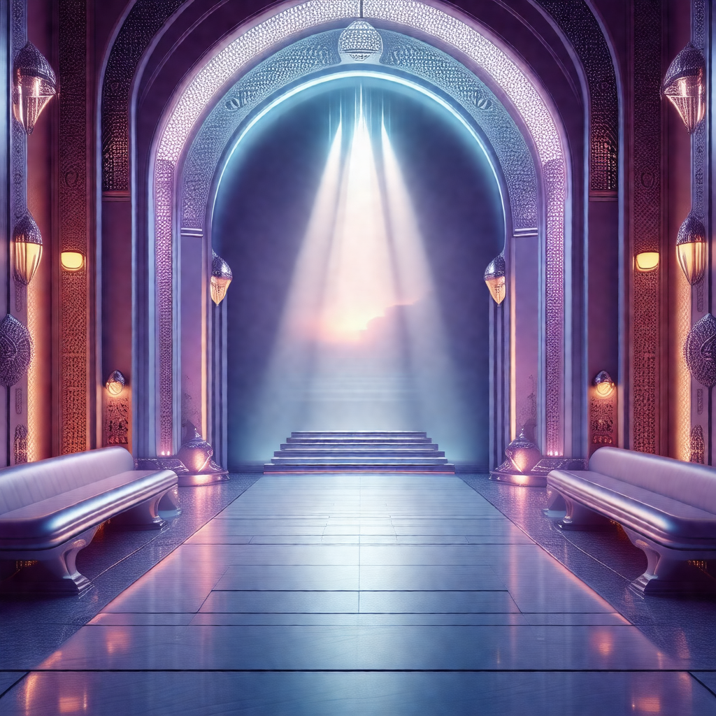 Large, ornate room with a purple and blue color scheme