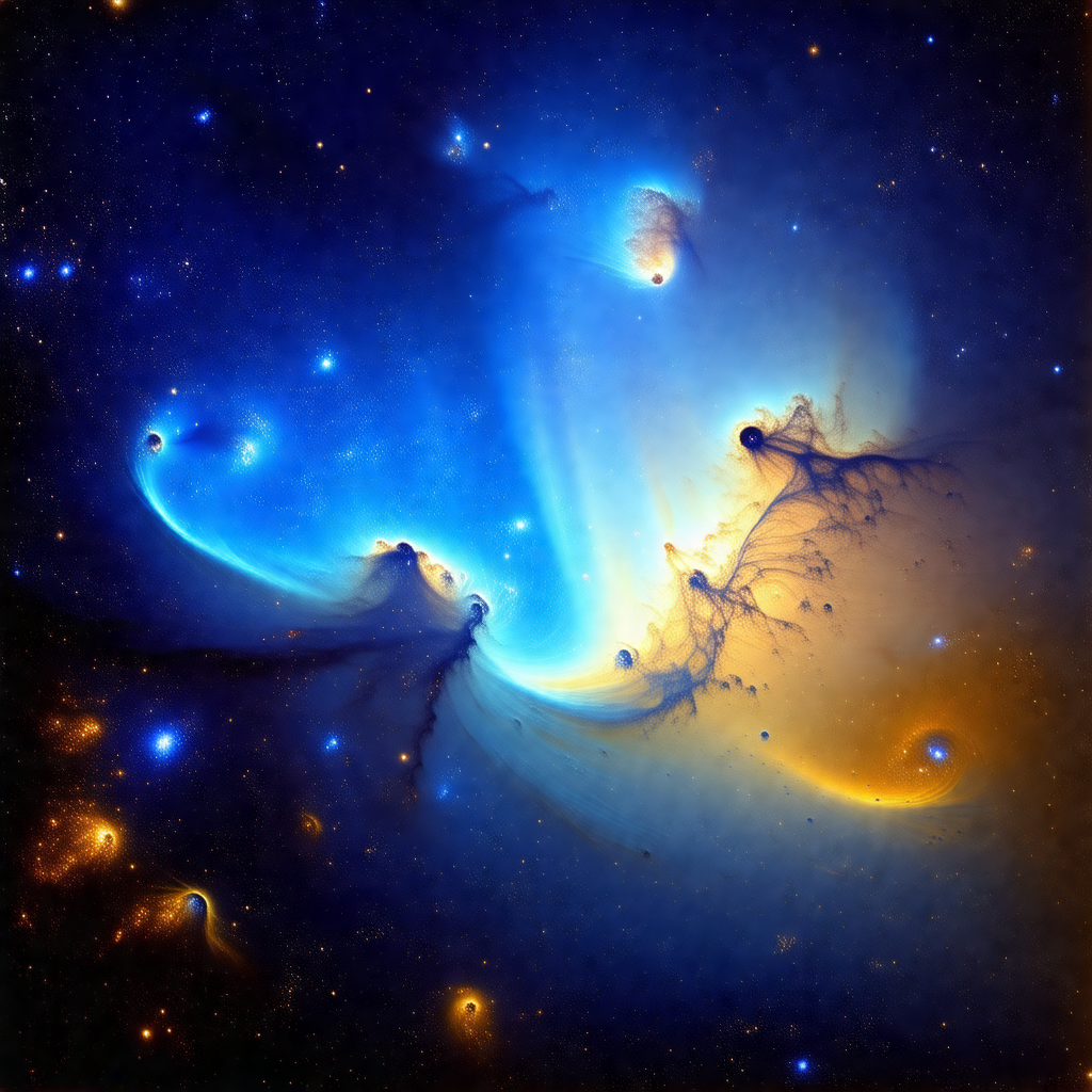 Beautiful space scene featuring a nebula with a blue and ...