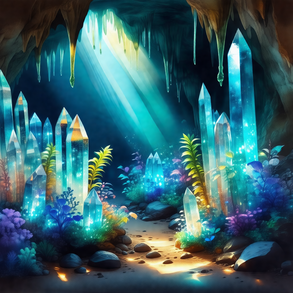 Cave with a blue light illuminating the space