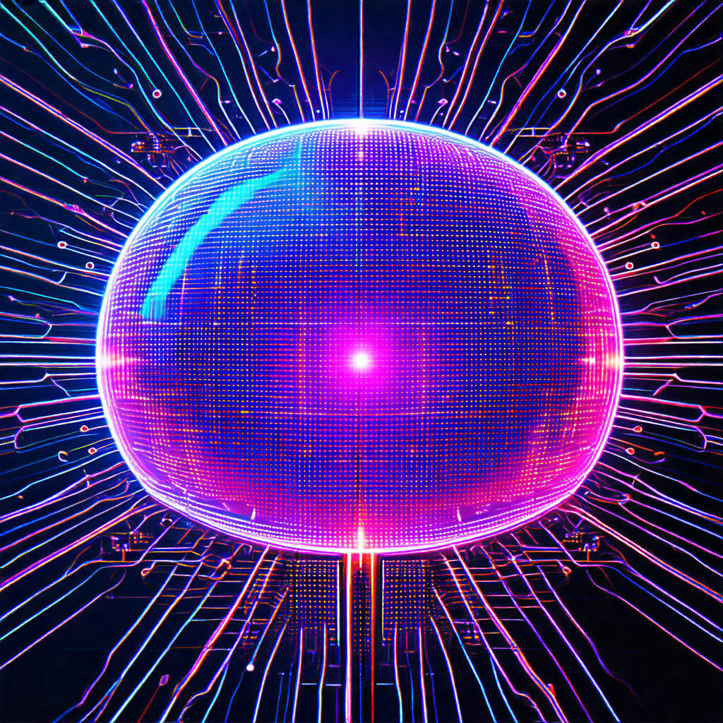 Brightly colored, neon-lit sphere that appears to be a co...