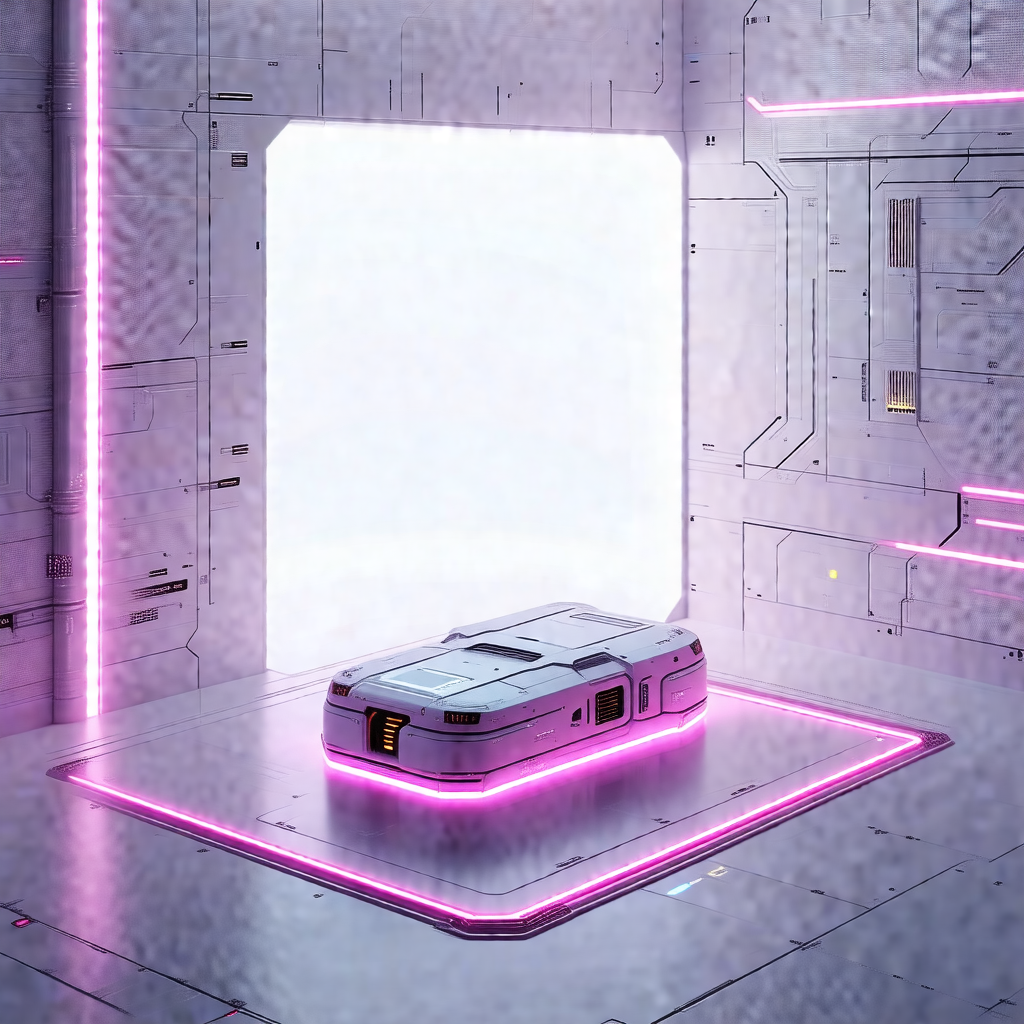 Futuristic space with a large, white, and pink room