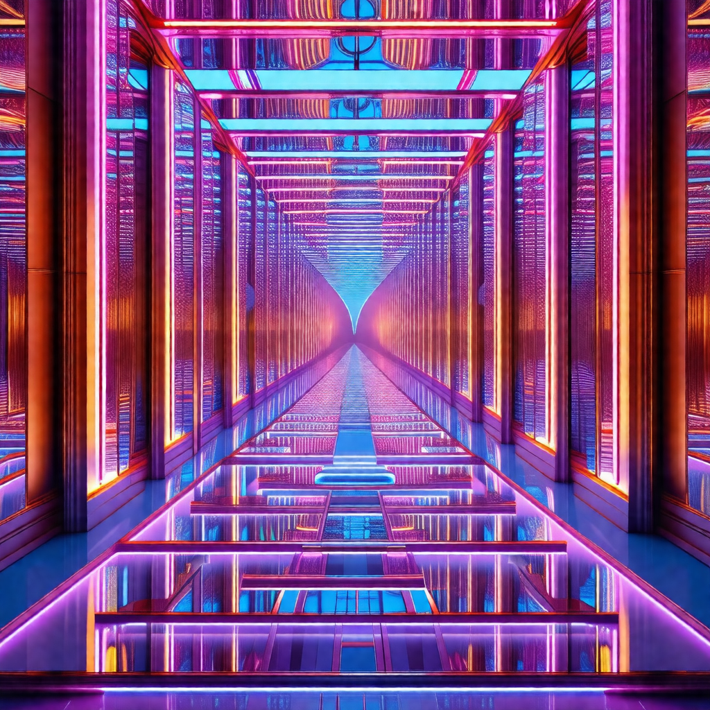 Colorful, futuristic tunnel that appears to be made of glass