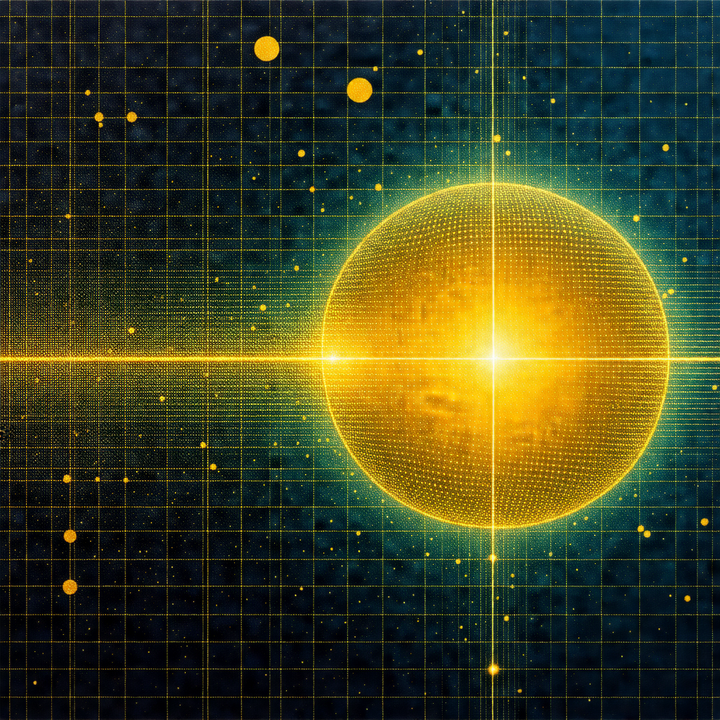 Large, bright yellow sphere in the center of the frame