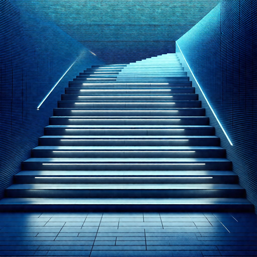 Staircase with a blue light illuminating the steps