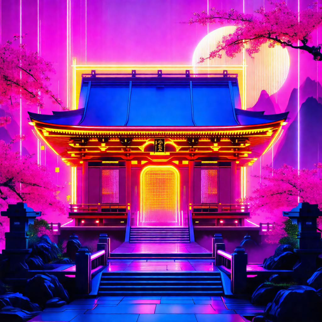 Colorful and artistic depiction of a building, possibly a...