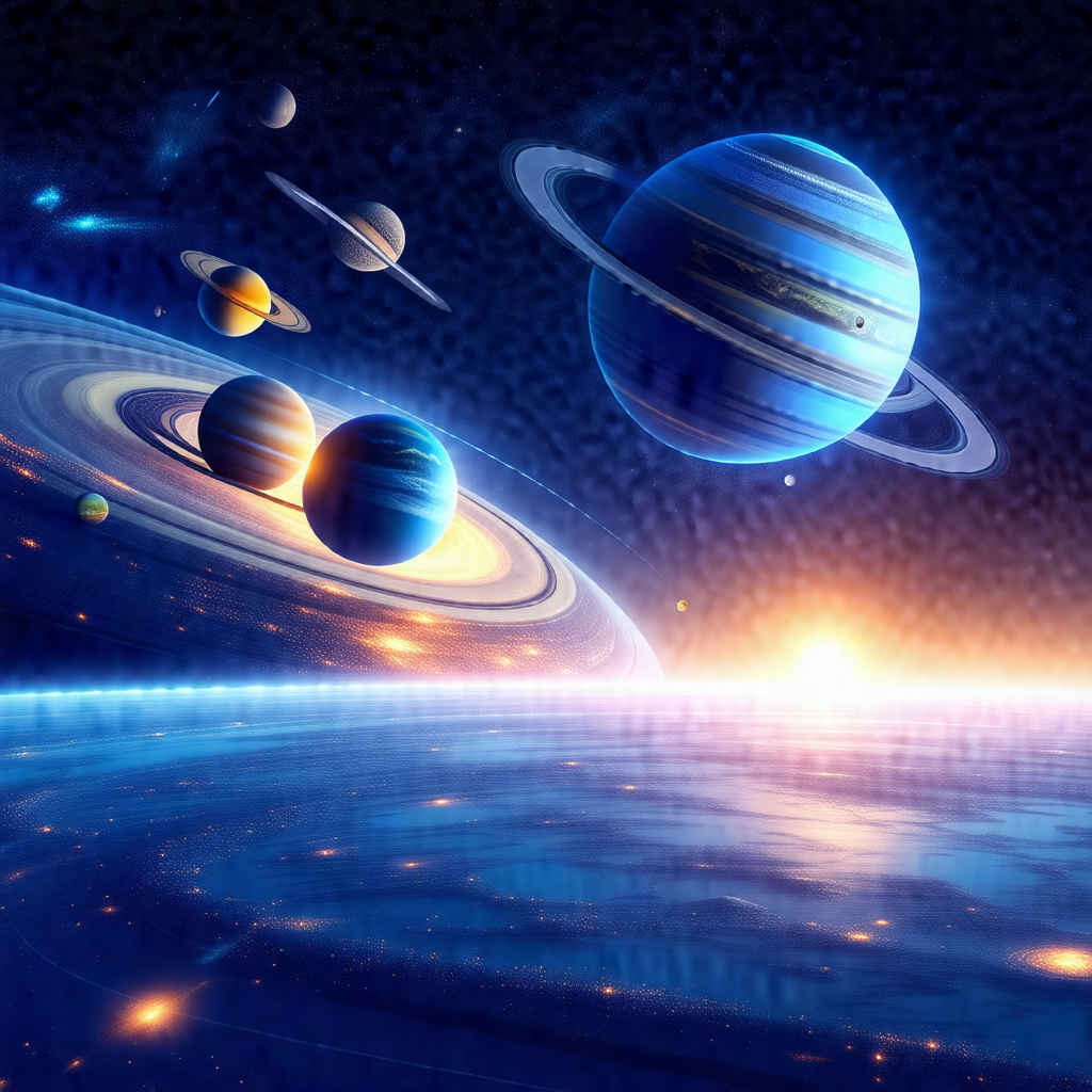 Colorful and detailed illustration of the solar system