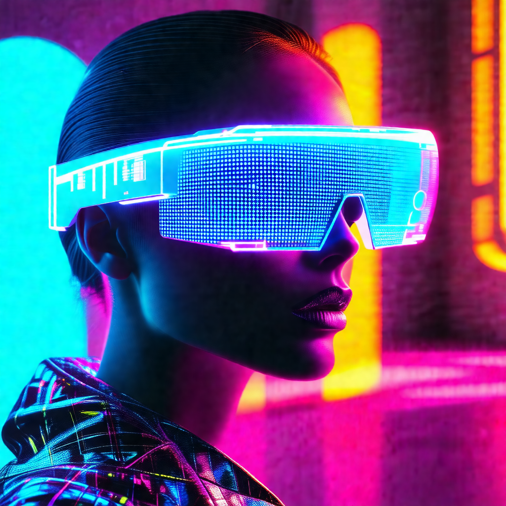 Woman wearing a pair of neon goggles, which are brightly ...