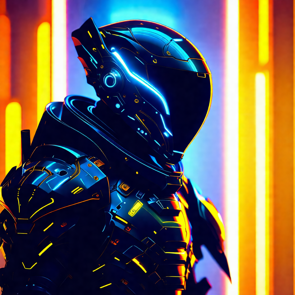 Futuristic space suit with a helmet, likely worn by a spa...