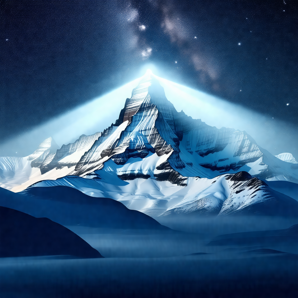 Majestic mountain with a bright light shining on it, crea...