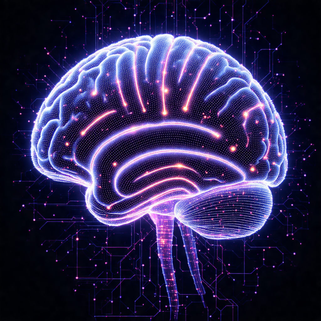 Close-up of a human brain, with a purple and blue color s...
