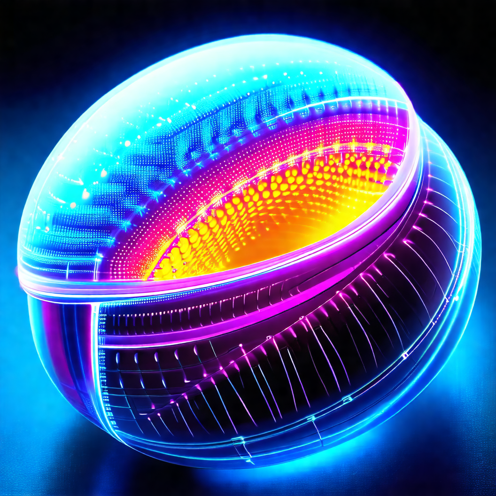 Brightly lit, neon-colored sphere that appears to be a li...