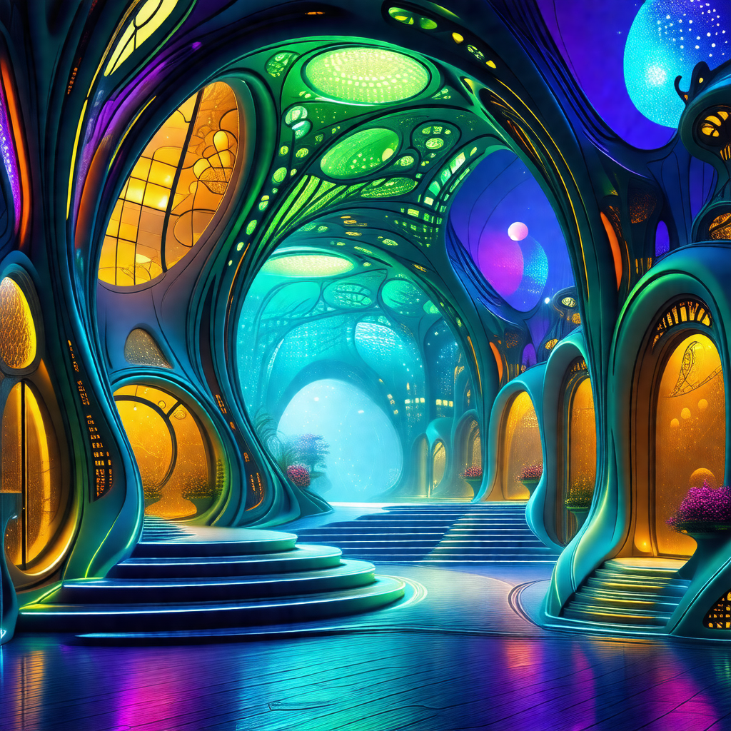 Futuristic city with a variety of colorful buildings