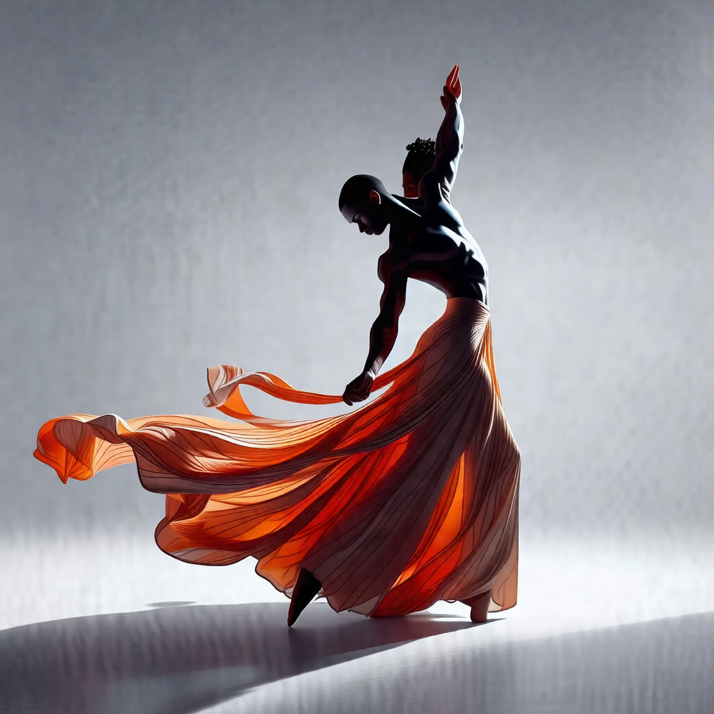 Woman in a flowing orange dress, gracefully dancing on a ...