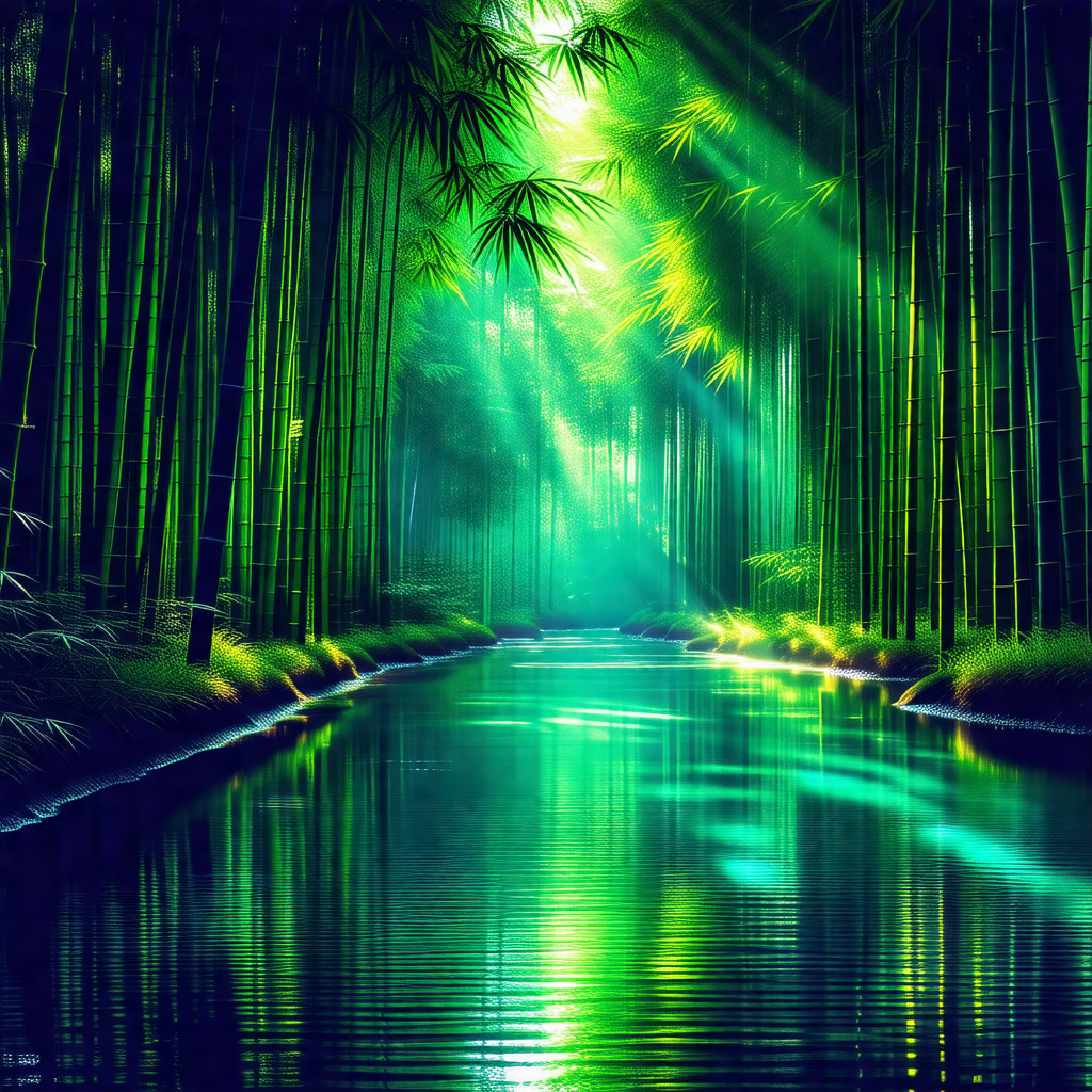 Serene scene of a river flowing through a lush green forest
