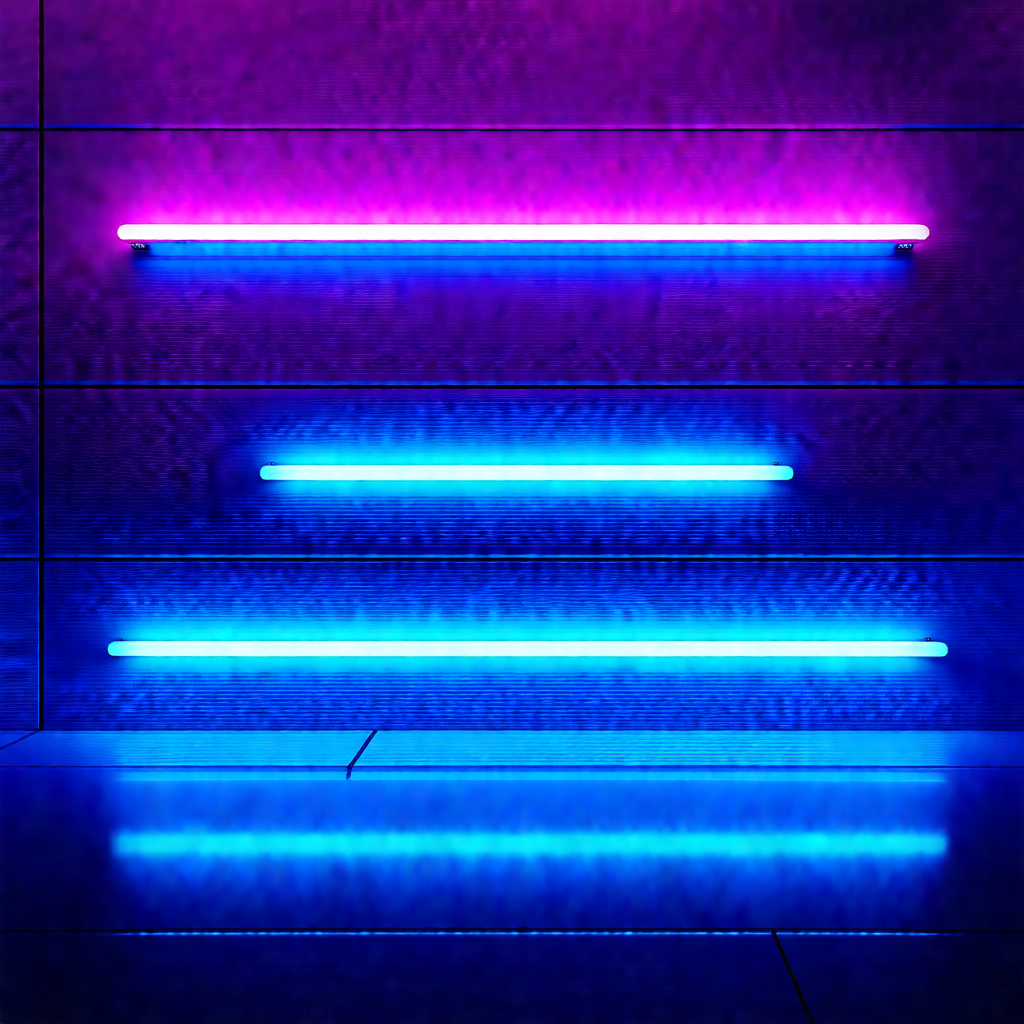 Purple and blue lighted wall, which appears to be a part ...