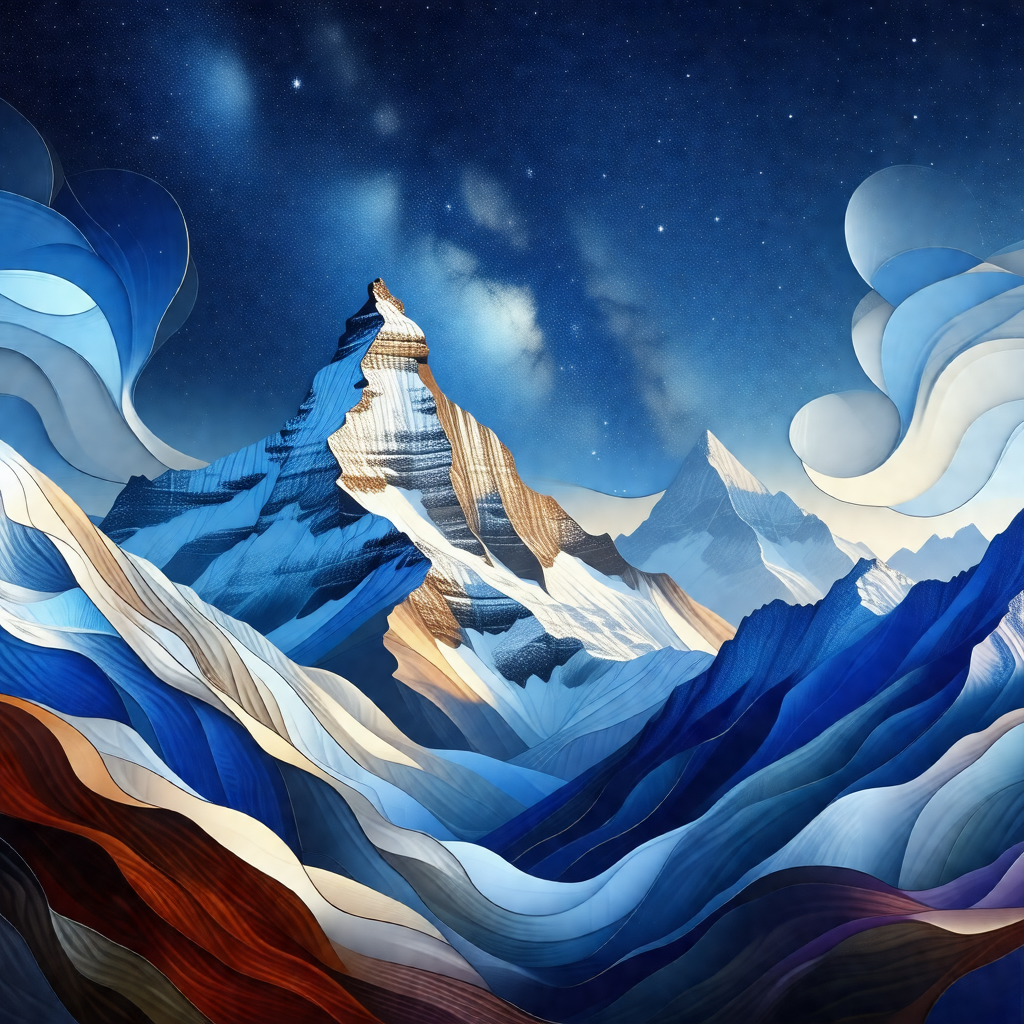 Majestic mountain with a snow-capped peak, towering over ...